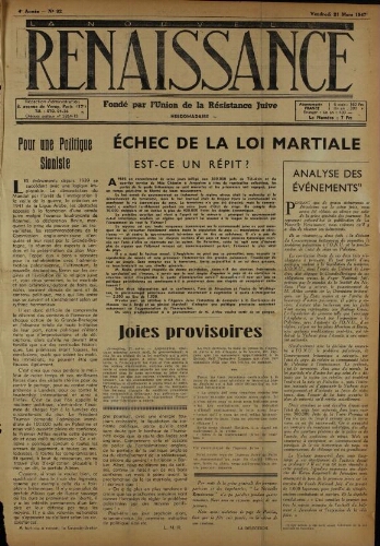La Nouvelle Renaissance  N°92 (21 mars 1947)